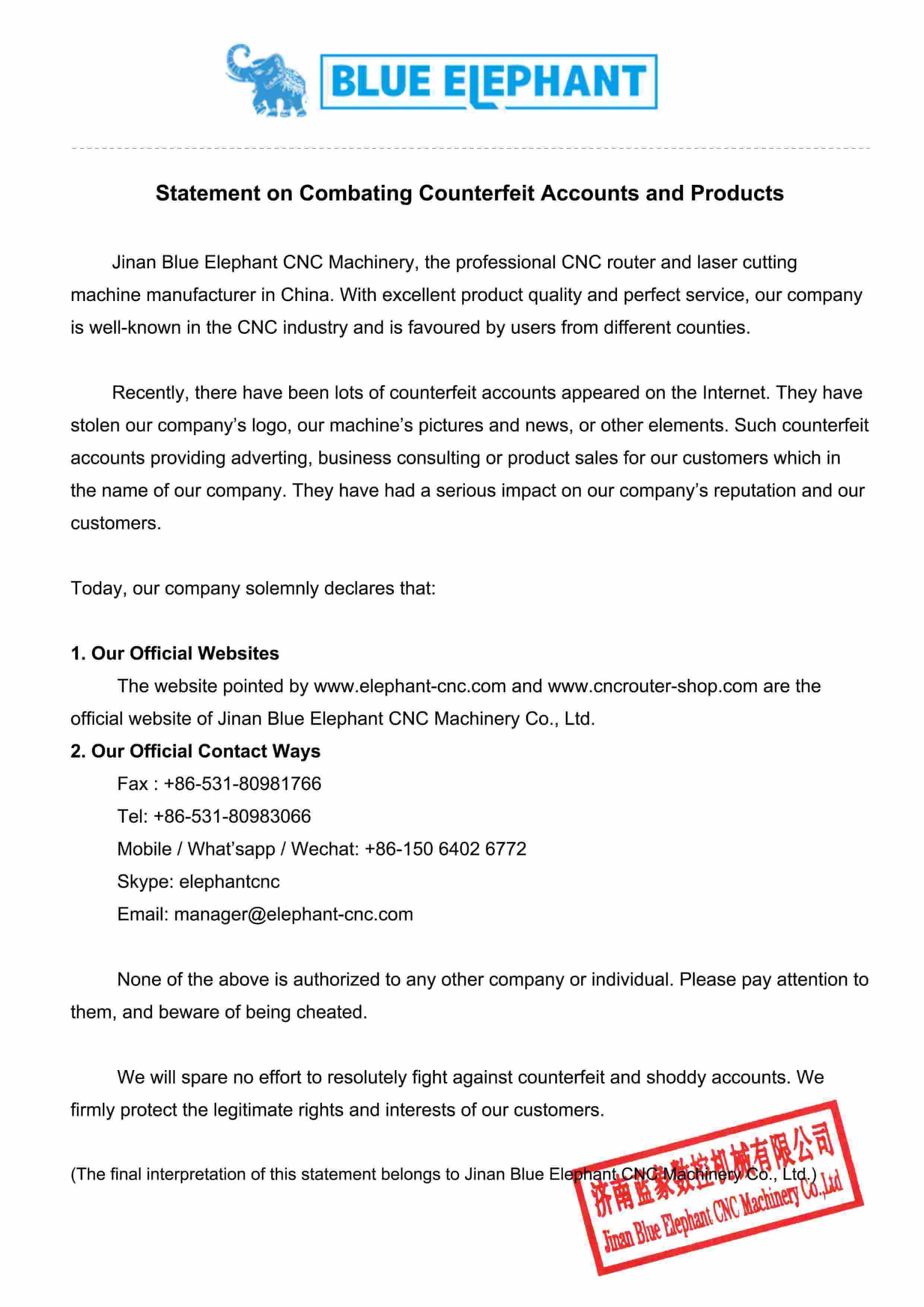 Statement on Combating Counterfeit Accounts and Products